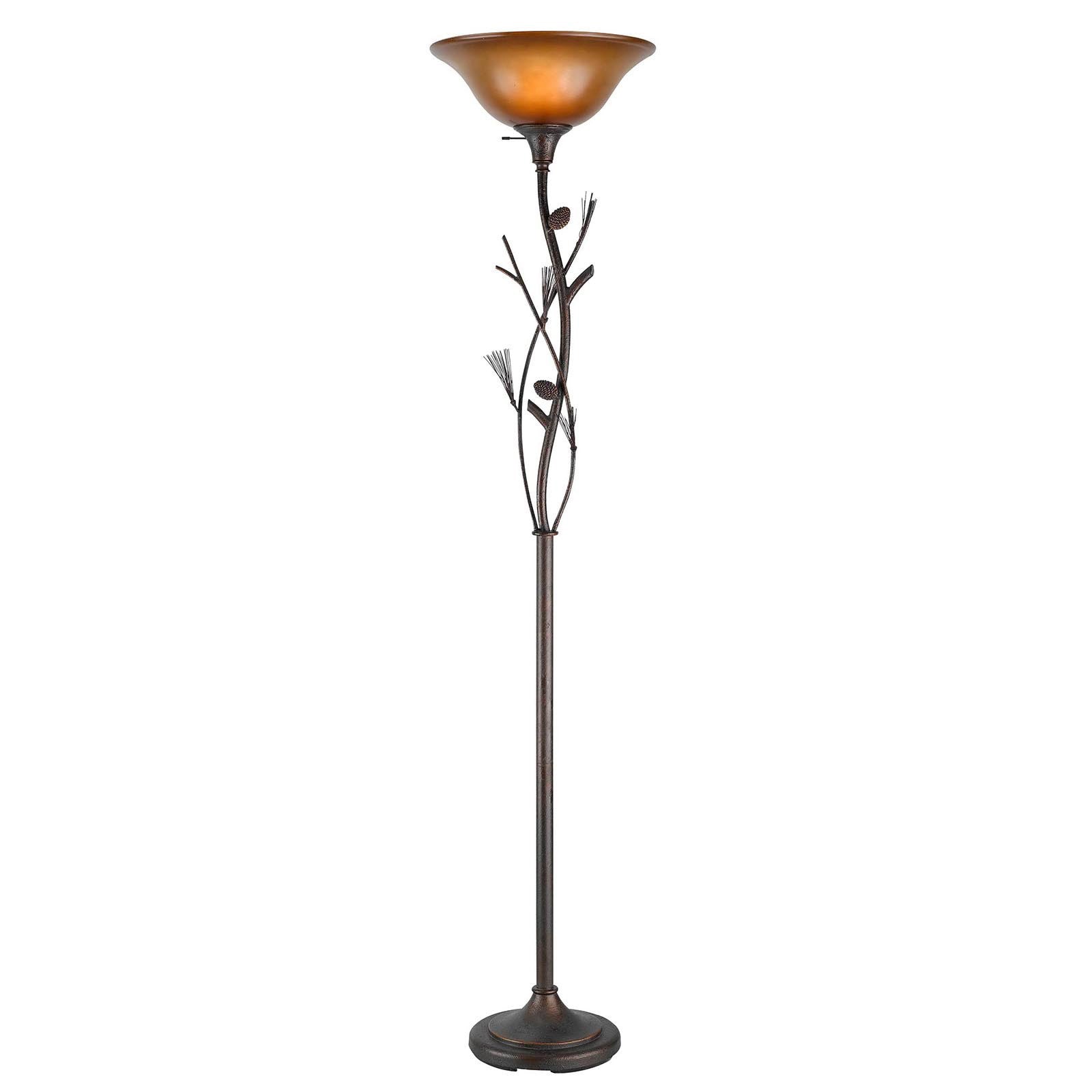 72" Amber Torchiere Floor Lamp With Brown Glass Dome Shade