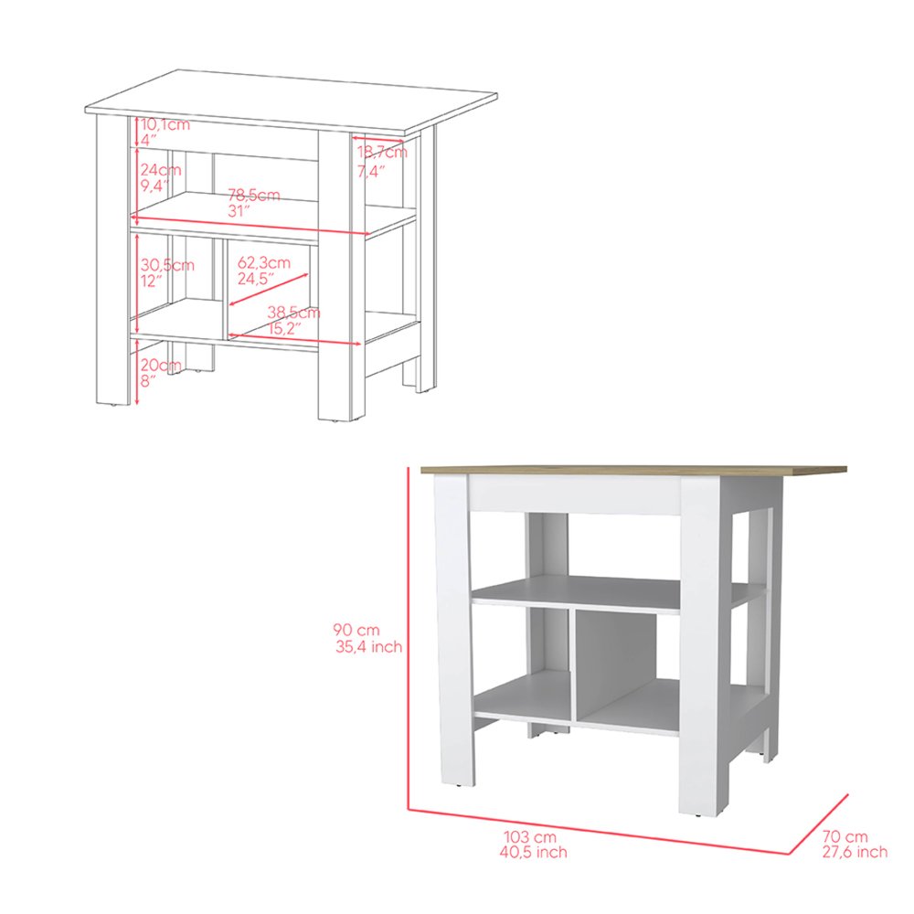 41" Natural and White Wood Kitchen Island Set With Storage