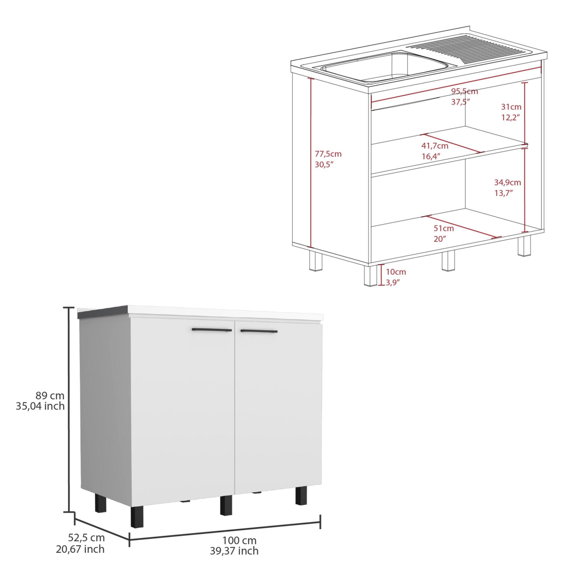 24" X 39" White Stainless Steel and Wood Utility Cabinet With Sink