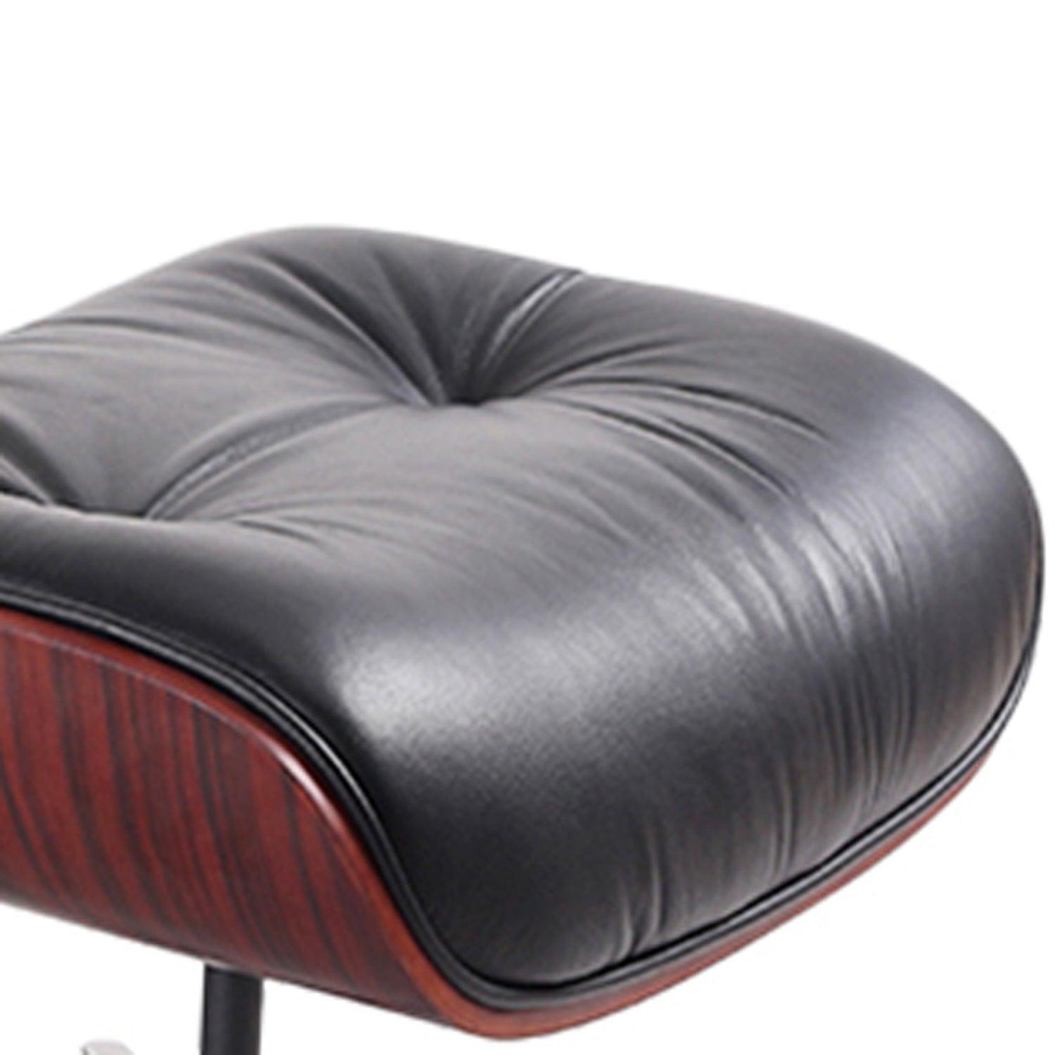 35" Black and Dark Brown Genuine Leather Tufted Swivel Lounge Chair With Ottoman