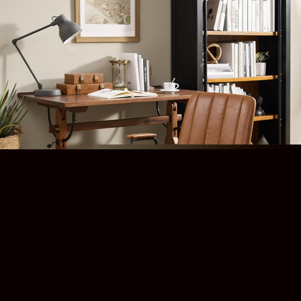23" Brown Faux Leather Swivel Arm Chair