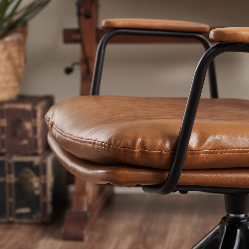23" Brown Faux Leather Swivel Arm Chair