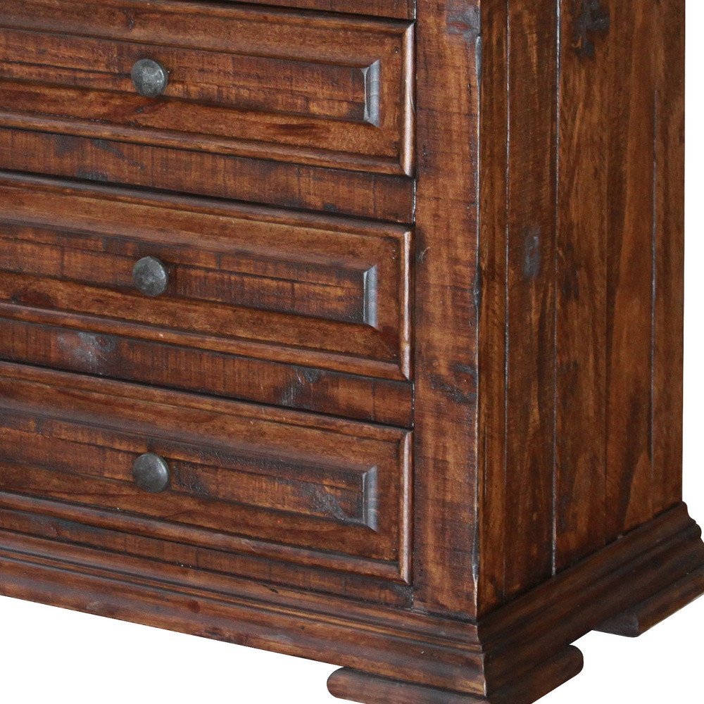 32" Brown Solid Wood Three Drawer Nightstand