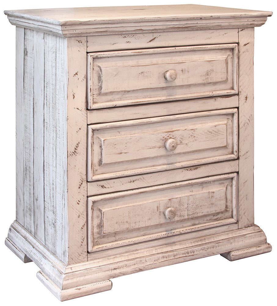 32" White Solid Wood Three Drawer Nightstand