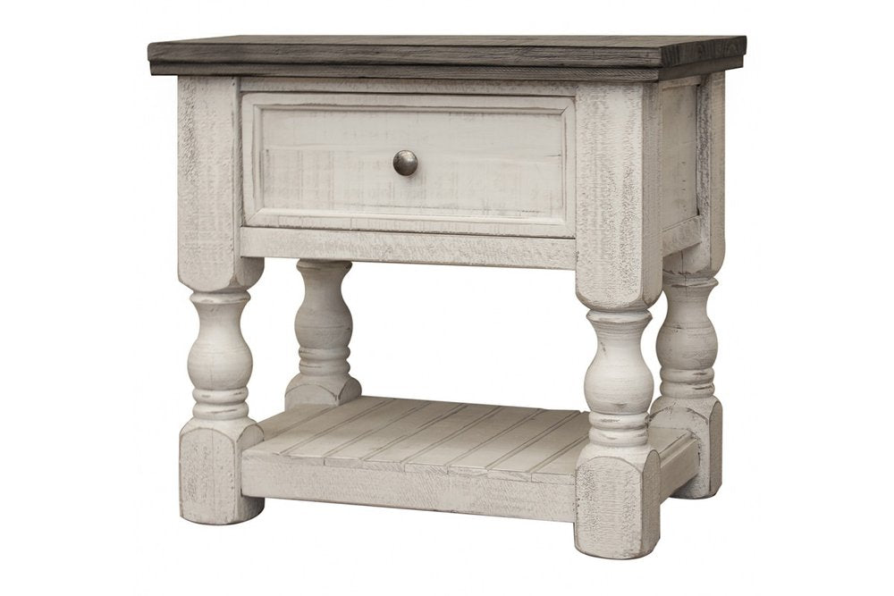 27" Ivory Solid Wood One Drawer Nightstand