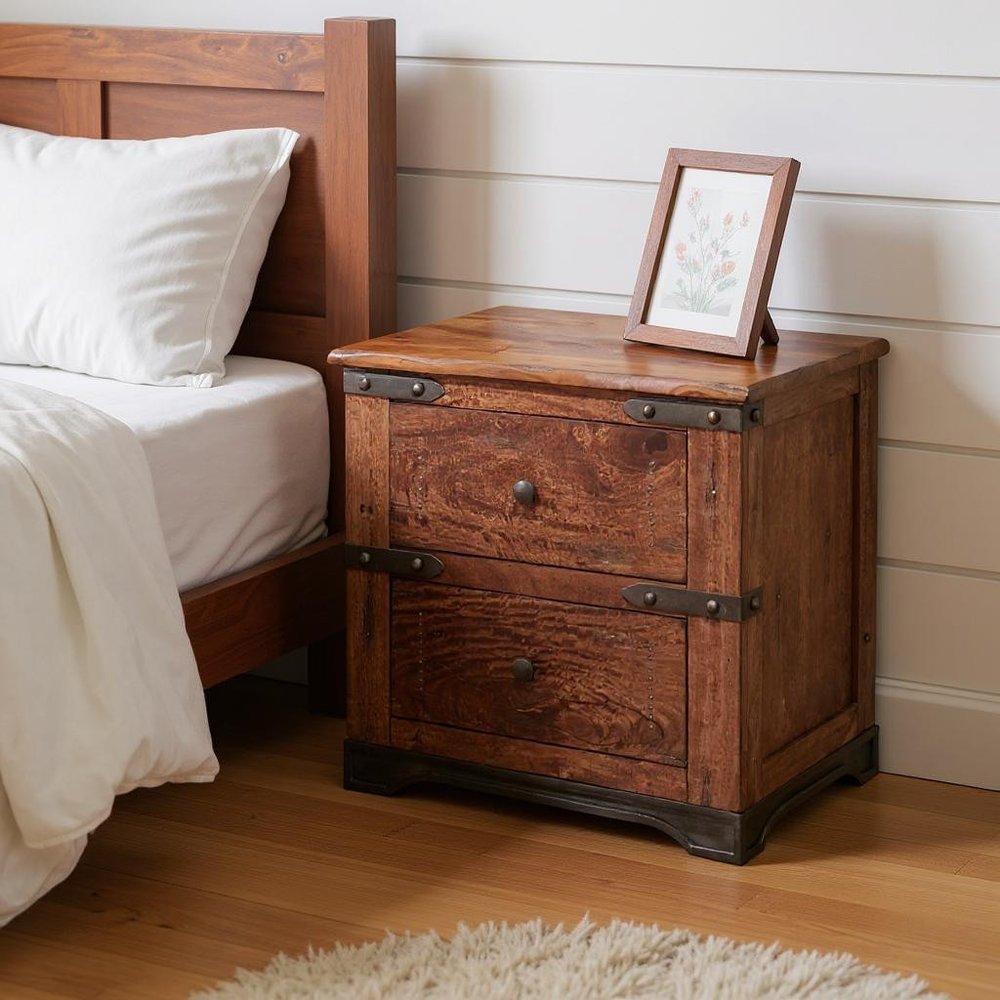 29" Wood Brown Two Drawer Nightstand