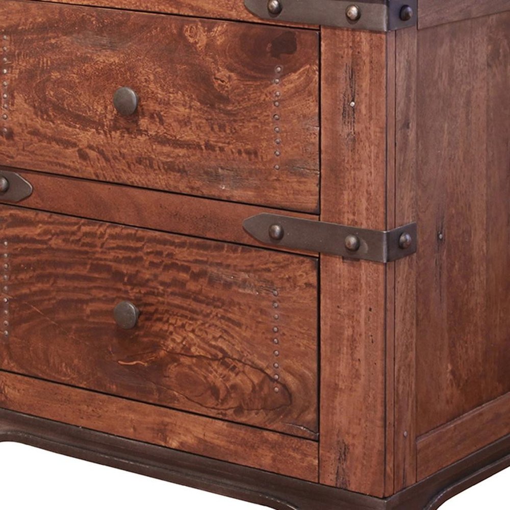 29" Wood Brown Two Drawer Nightstand