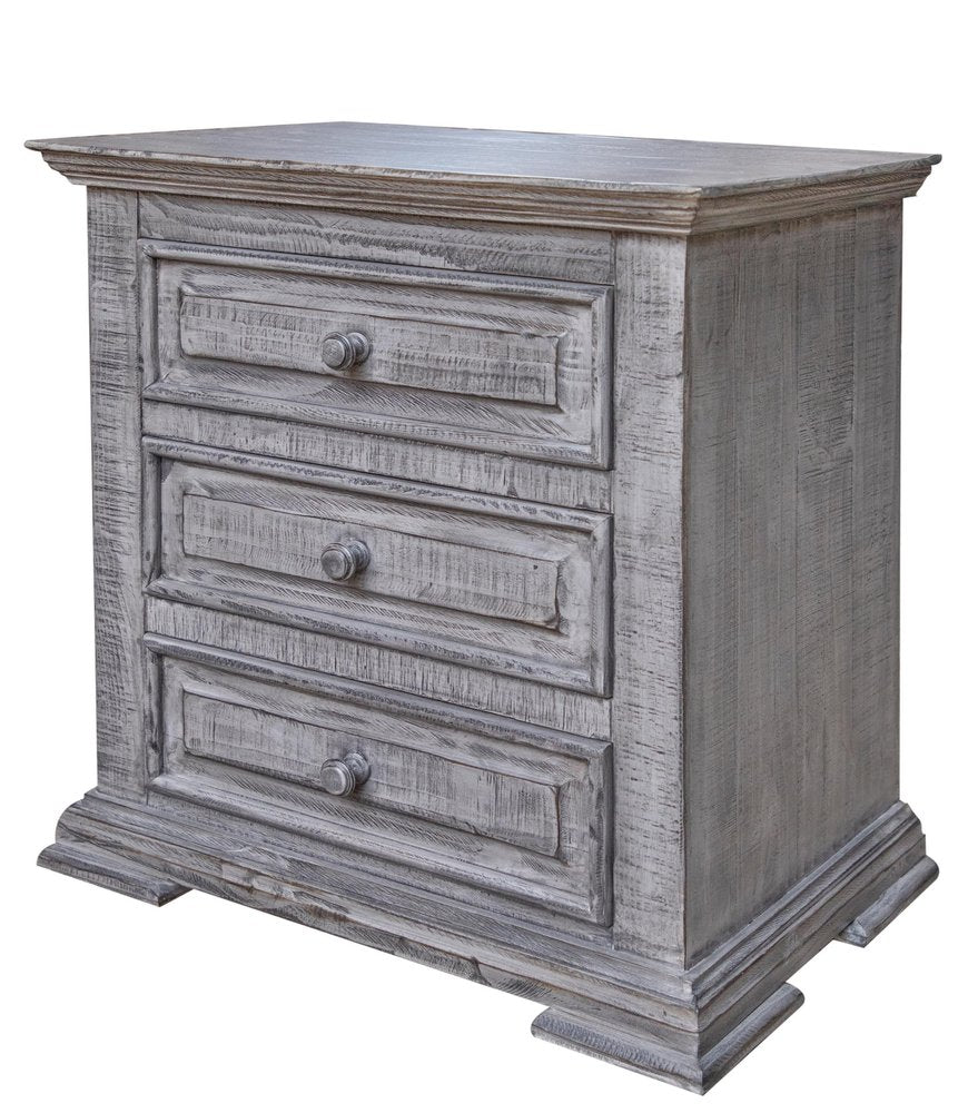 32" Gray Solid Wood Three Drawer Nightstand