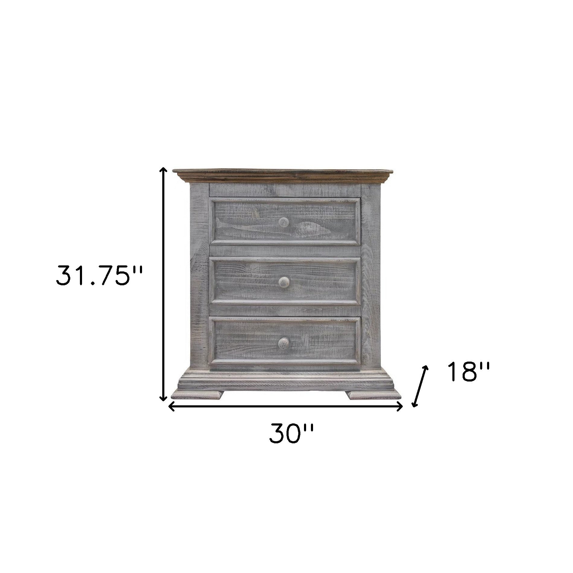 32" Gray Three Drawer Nightstand