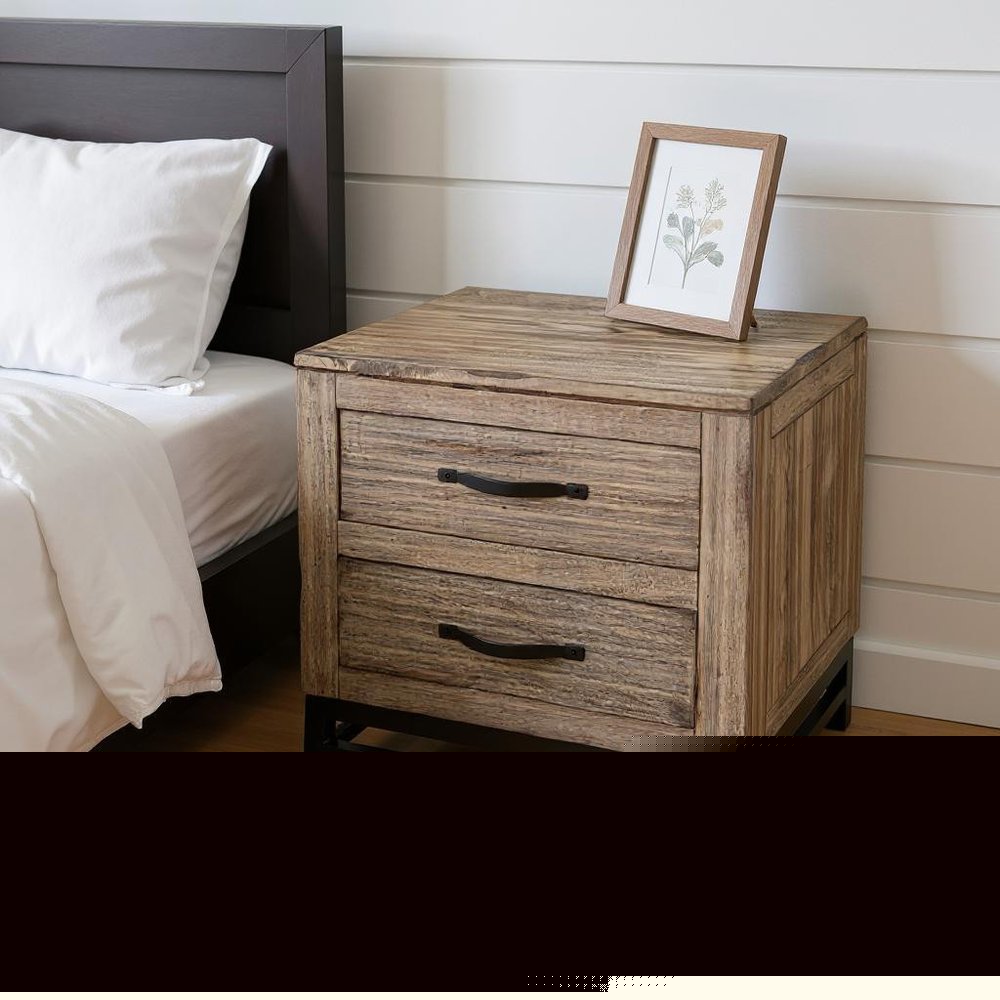 25" Brown Solid Wood Two Drawer Nightstand