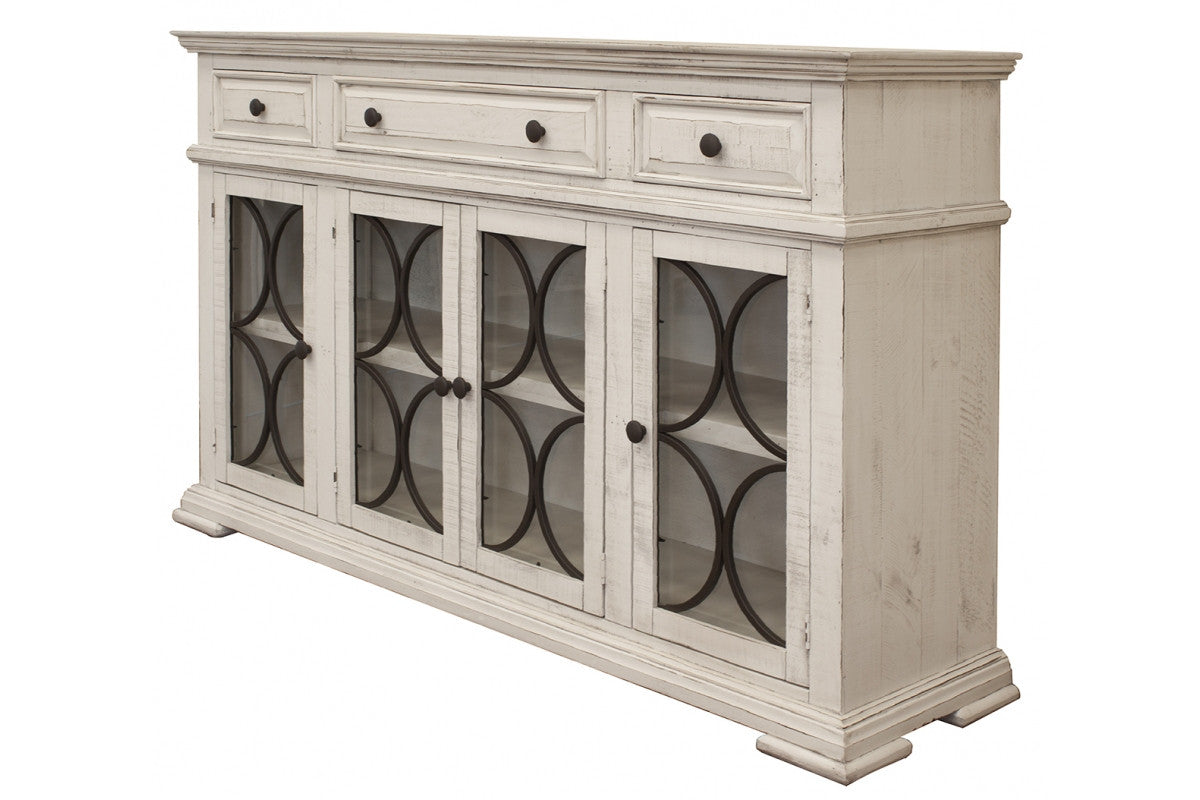 74" Ivory Solid and Manufactured Wood Distressed Credenza