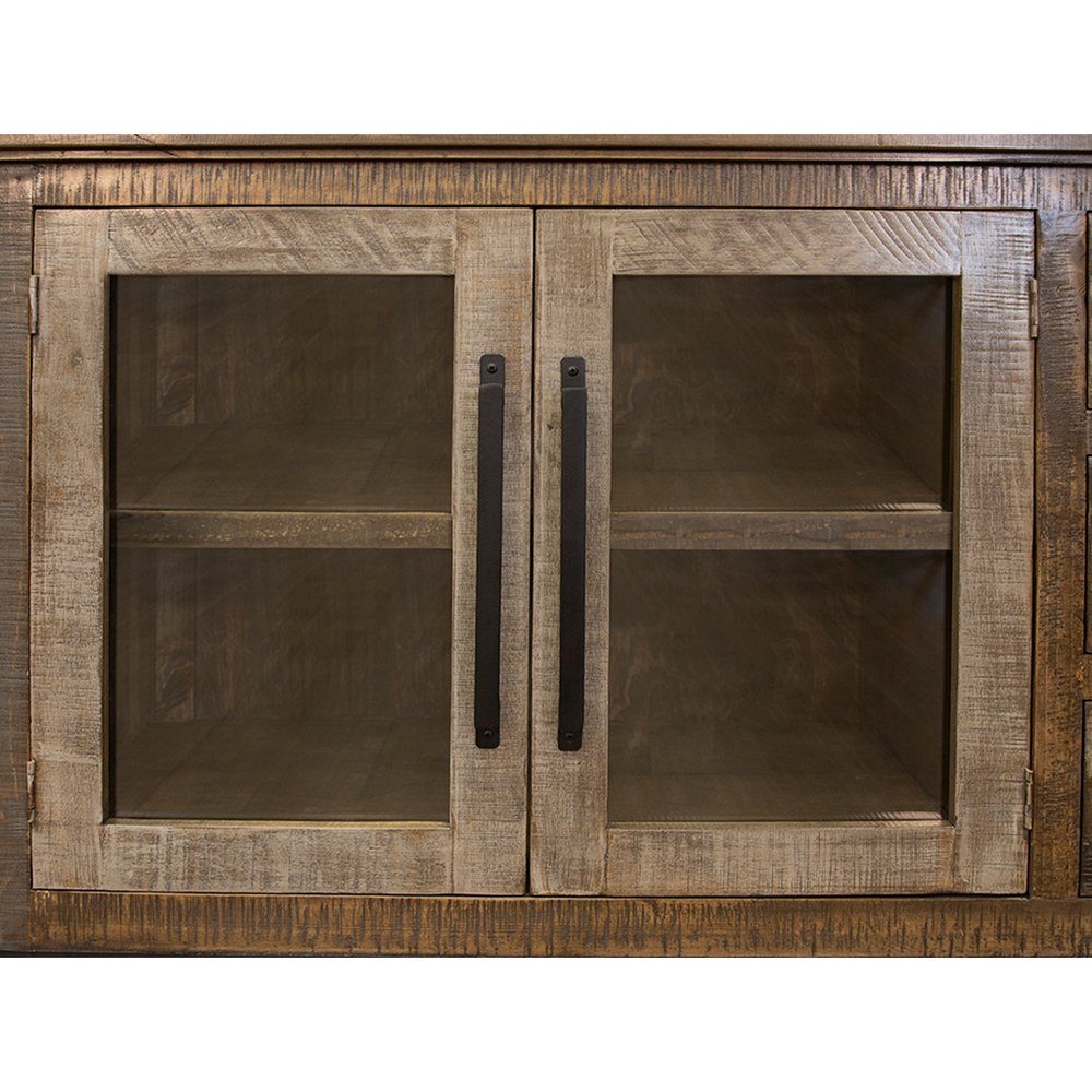 60" Brown Solid and Manufactured Wood Distressed Buffet Table