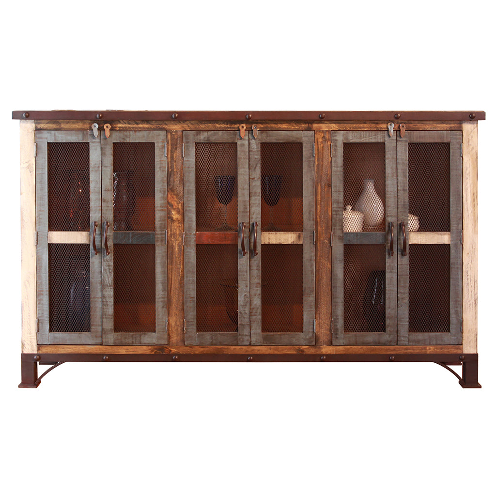 71" Brown Solid and Manufactured Wood Distressed Credenza