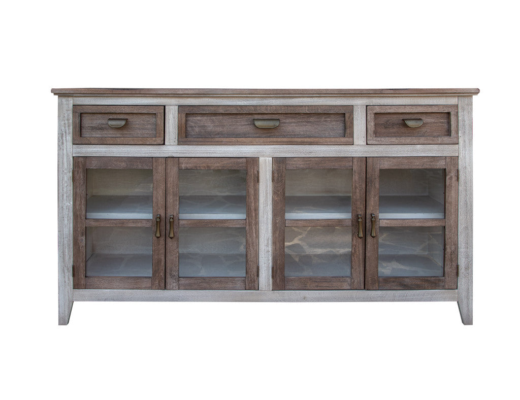 67" Brown Solid and Manufactured Wood Distressed Credenza
