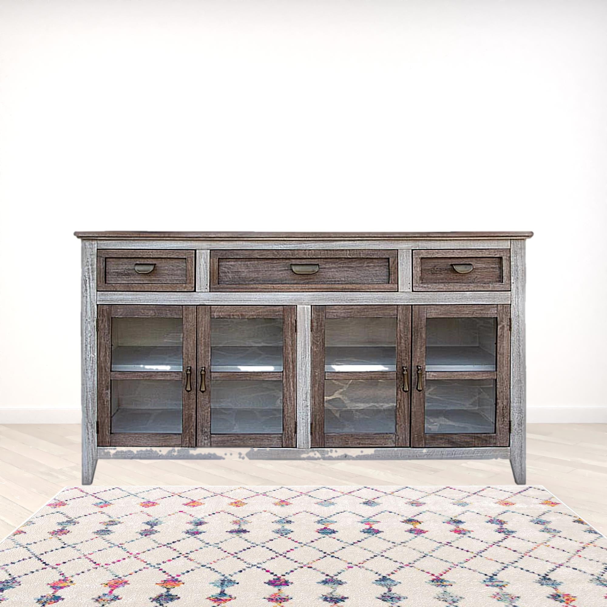 67" Brown Solid and Manufactured Wood Distressed Credenza