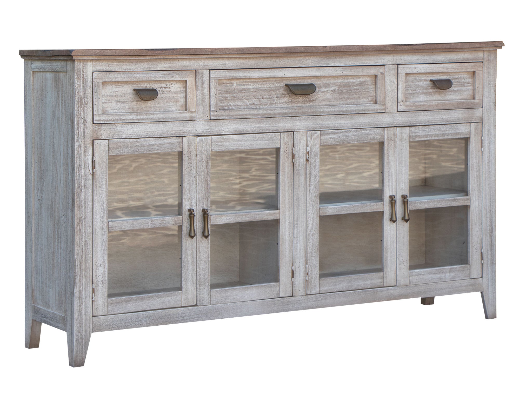 67" White Solid and Manufactured Wood Distressed Credenza