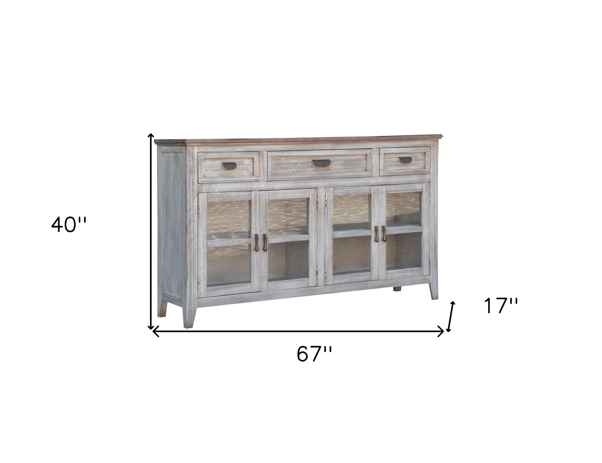 67" White Solid and Manufactured Wood Distressed Credenza