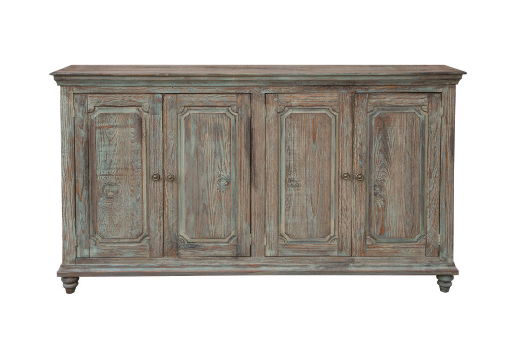 71" Green Solid and Manufactured Wood Distressed Credenza