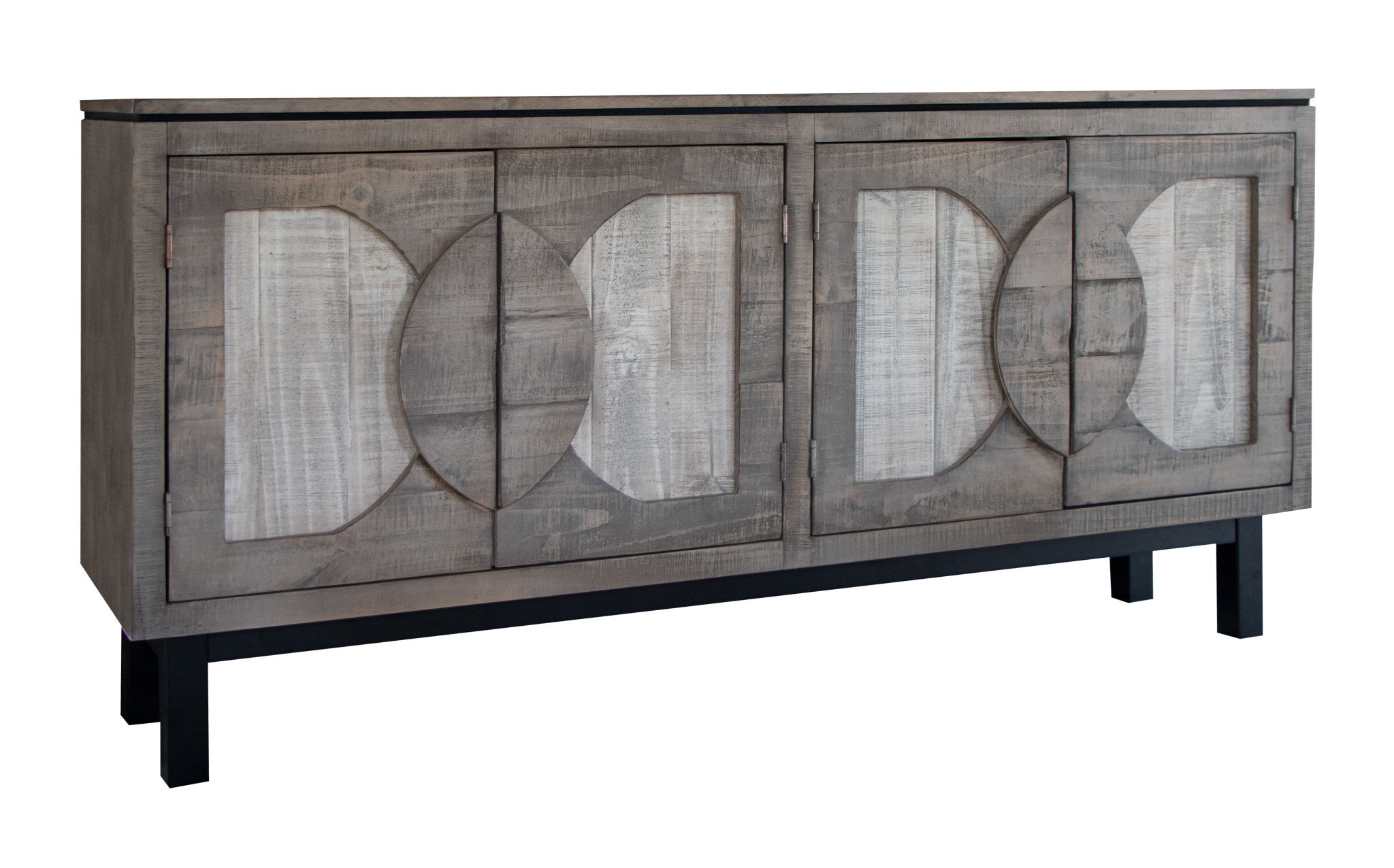 69" Gray Solid and Manufactured Wood Distressed Credenza