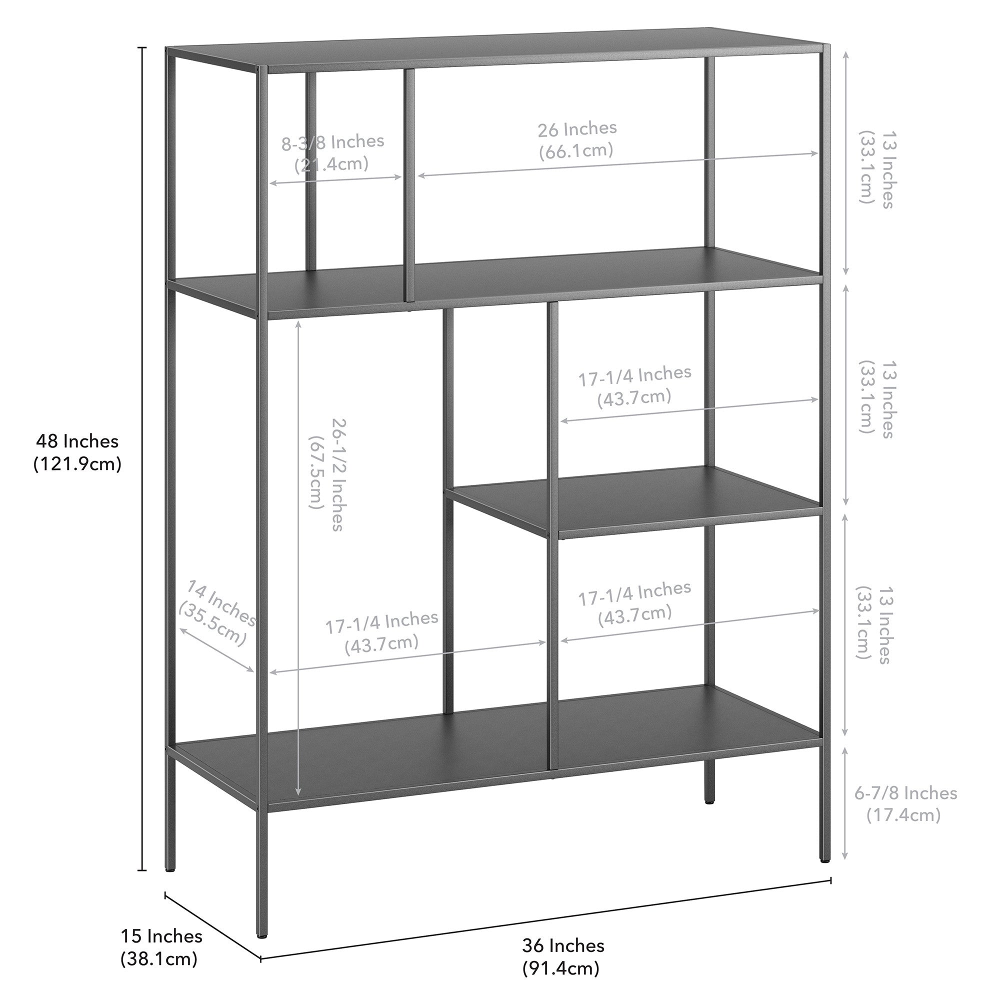 48" Gray Metal Four Tier Geometric Bookcase