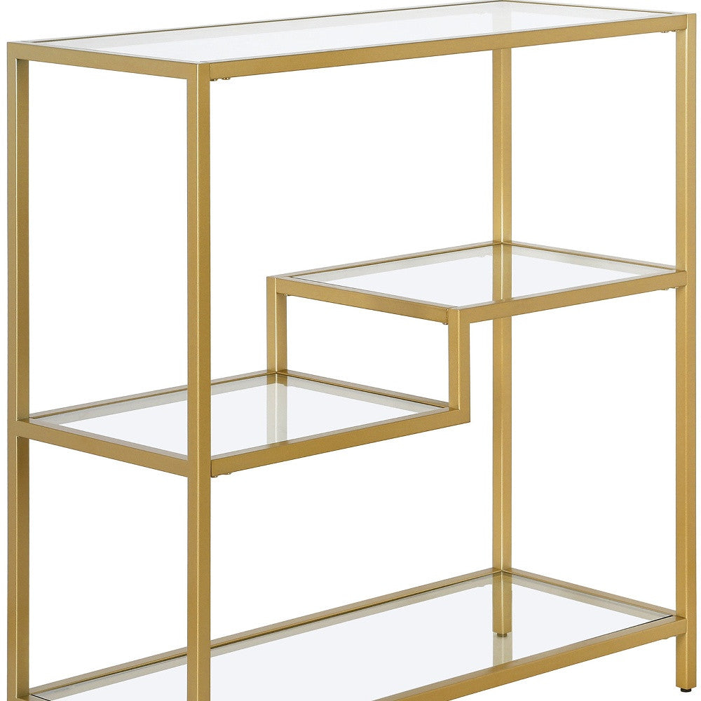 36" Gold Metal And Glass Four Tier Etagere Bookcase