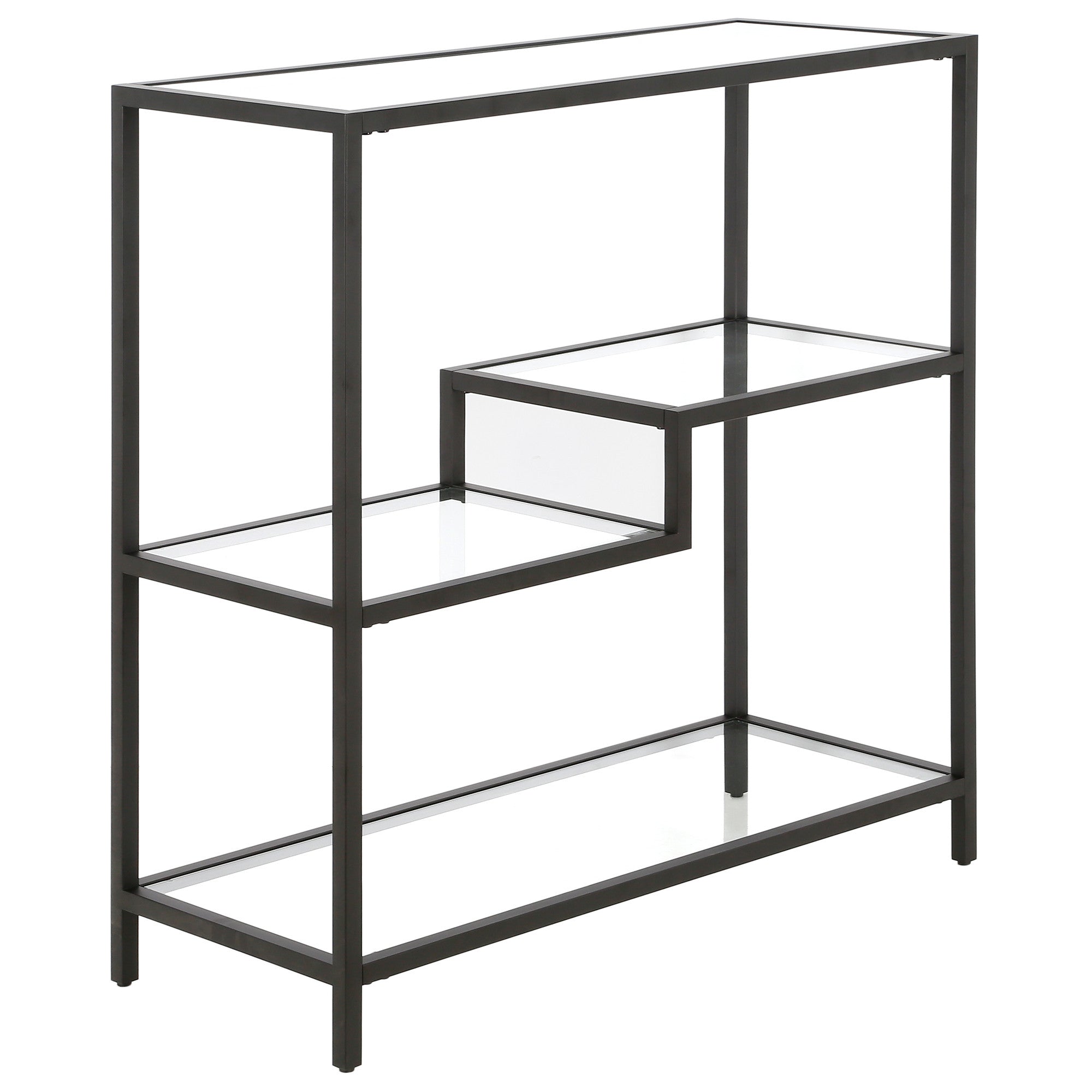 36" Black Metal And Glass Four Tier Etagere Bookcase