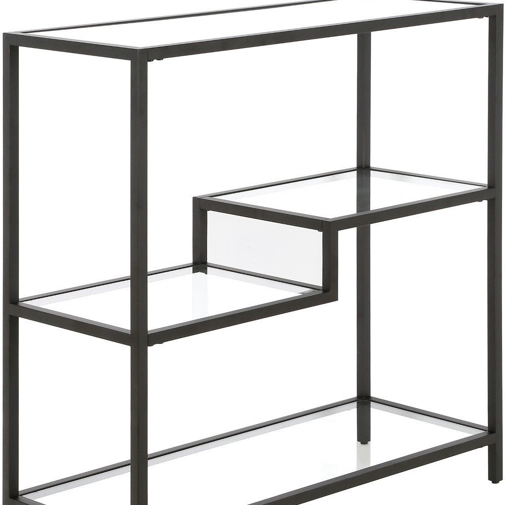 36" Black Metal And Glass Four Tier Etagere Bookcase