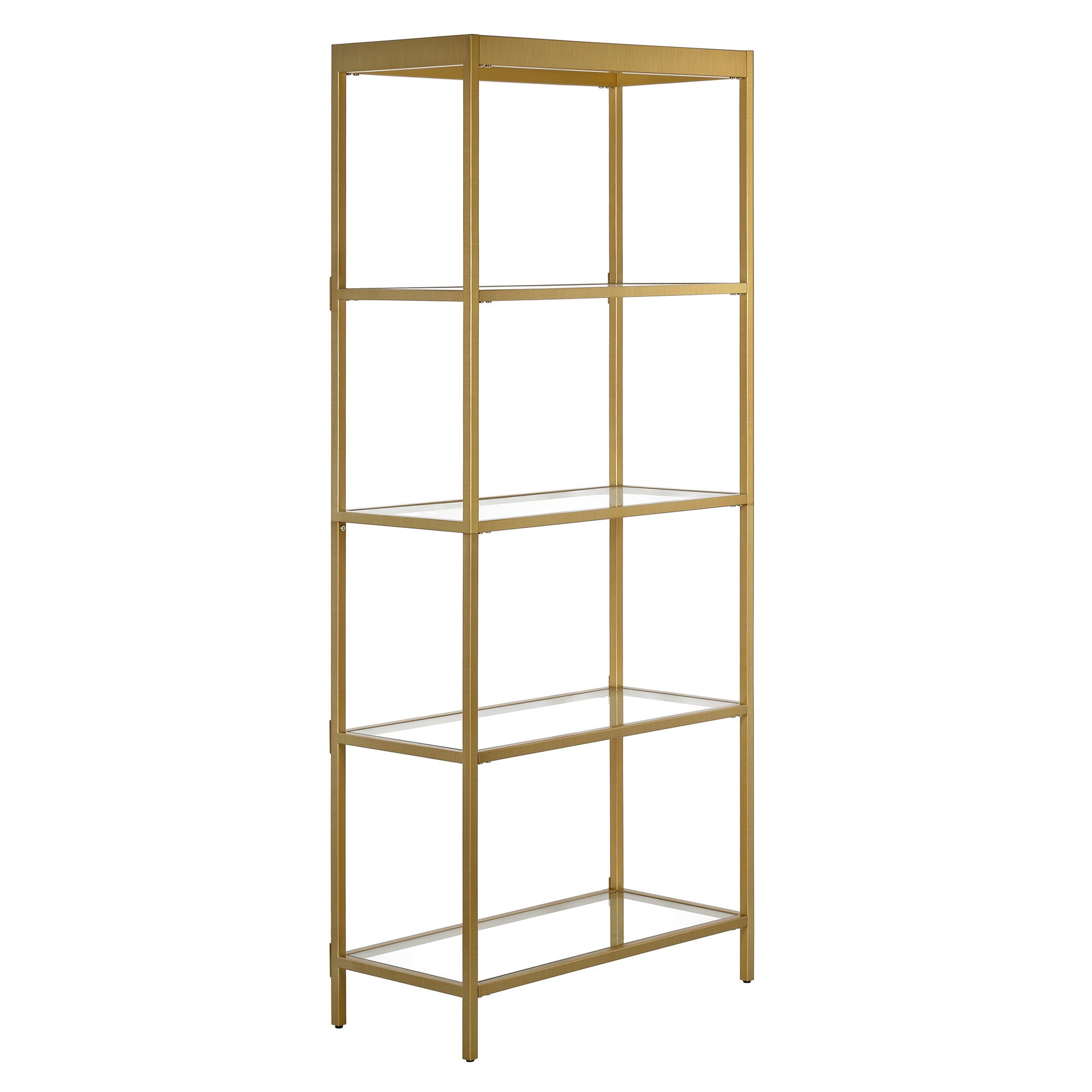 70" Gold Metal and Glass Four Tier Etagere Bookcase