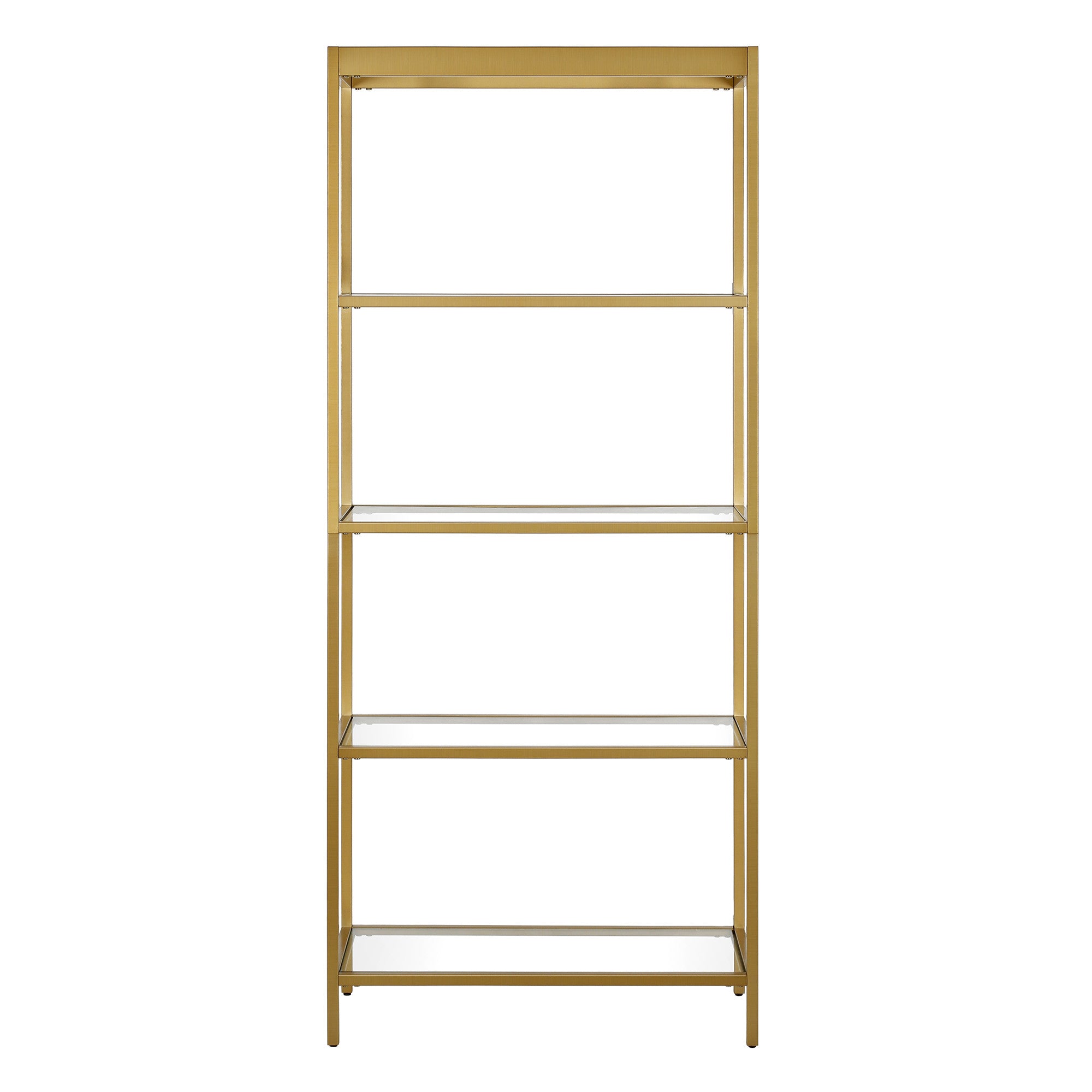 70" Gold Metal and Glass Four Tier Etagere Bookcase