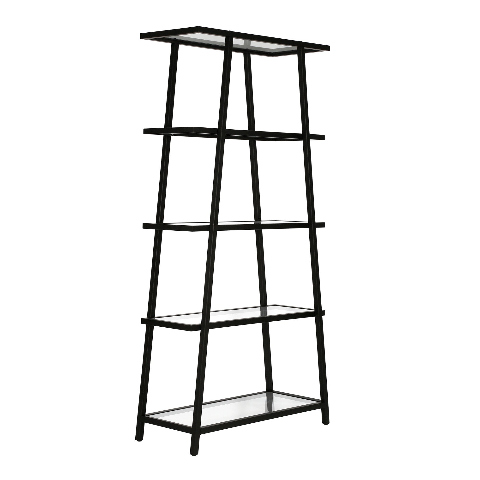 70" Black Metal And Glass Five Tier Etagere Bookcase