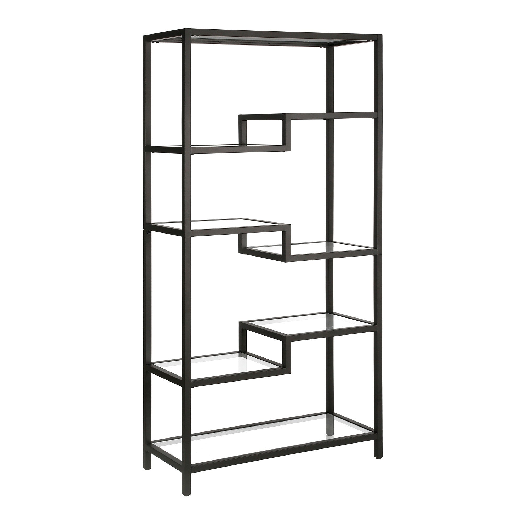 68" Black Metal and Glass Seven Tier Etagere Bookcase
