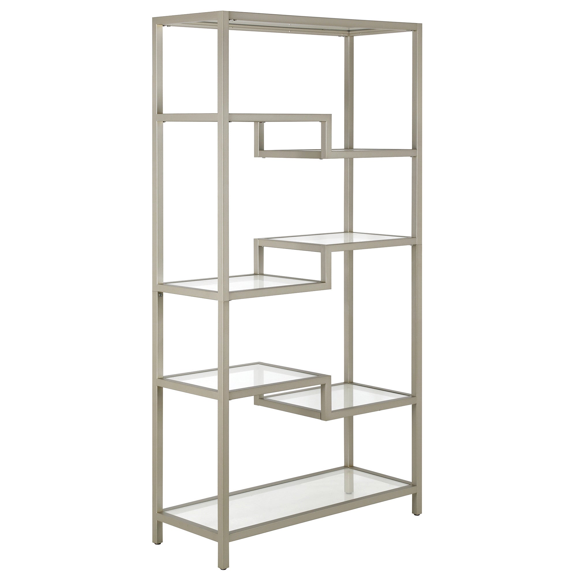 68" Silver Metal and Glass Seven Tier Etagere Bookcase