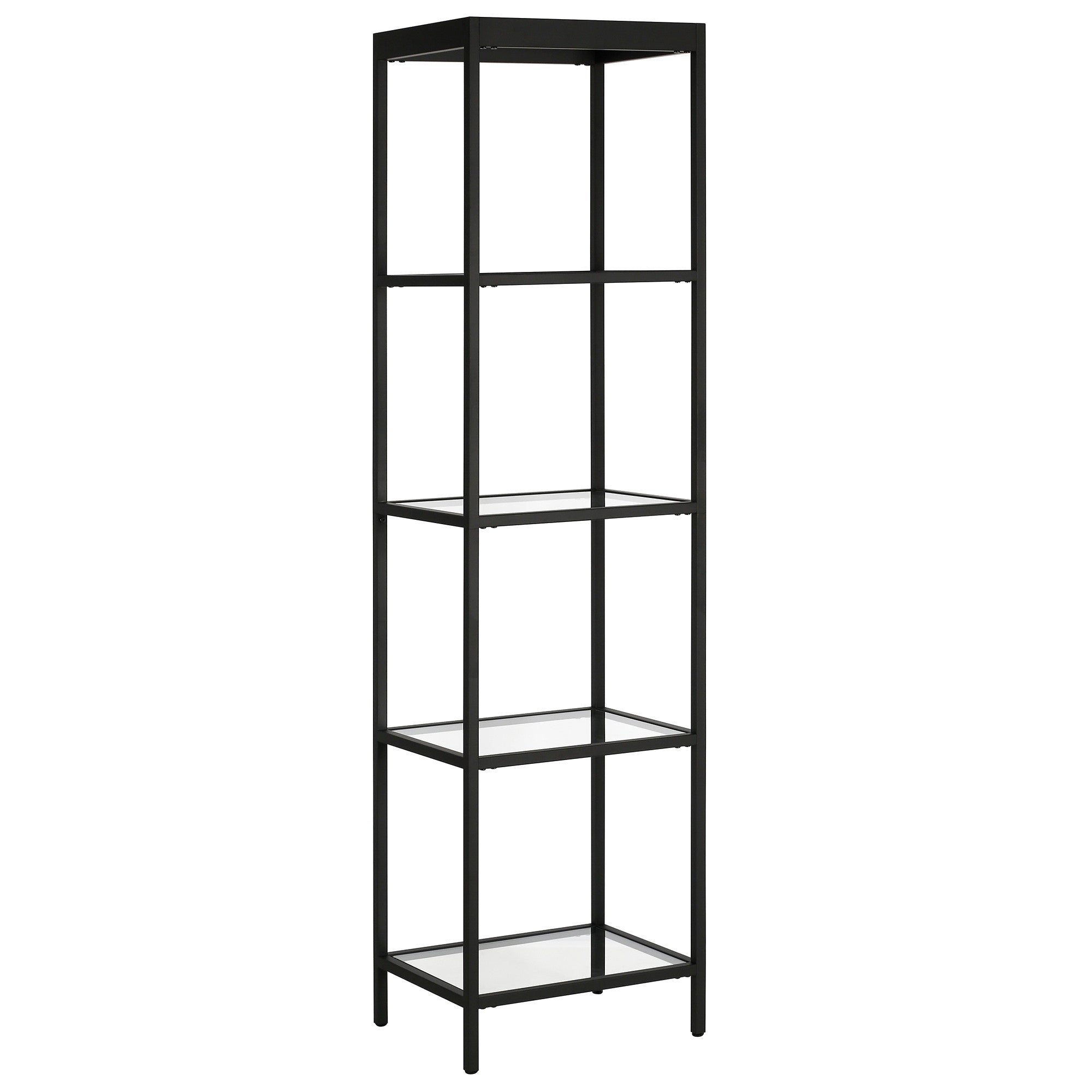 70" Black Metal and Glass Four Tier Bookcase