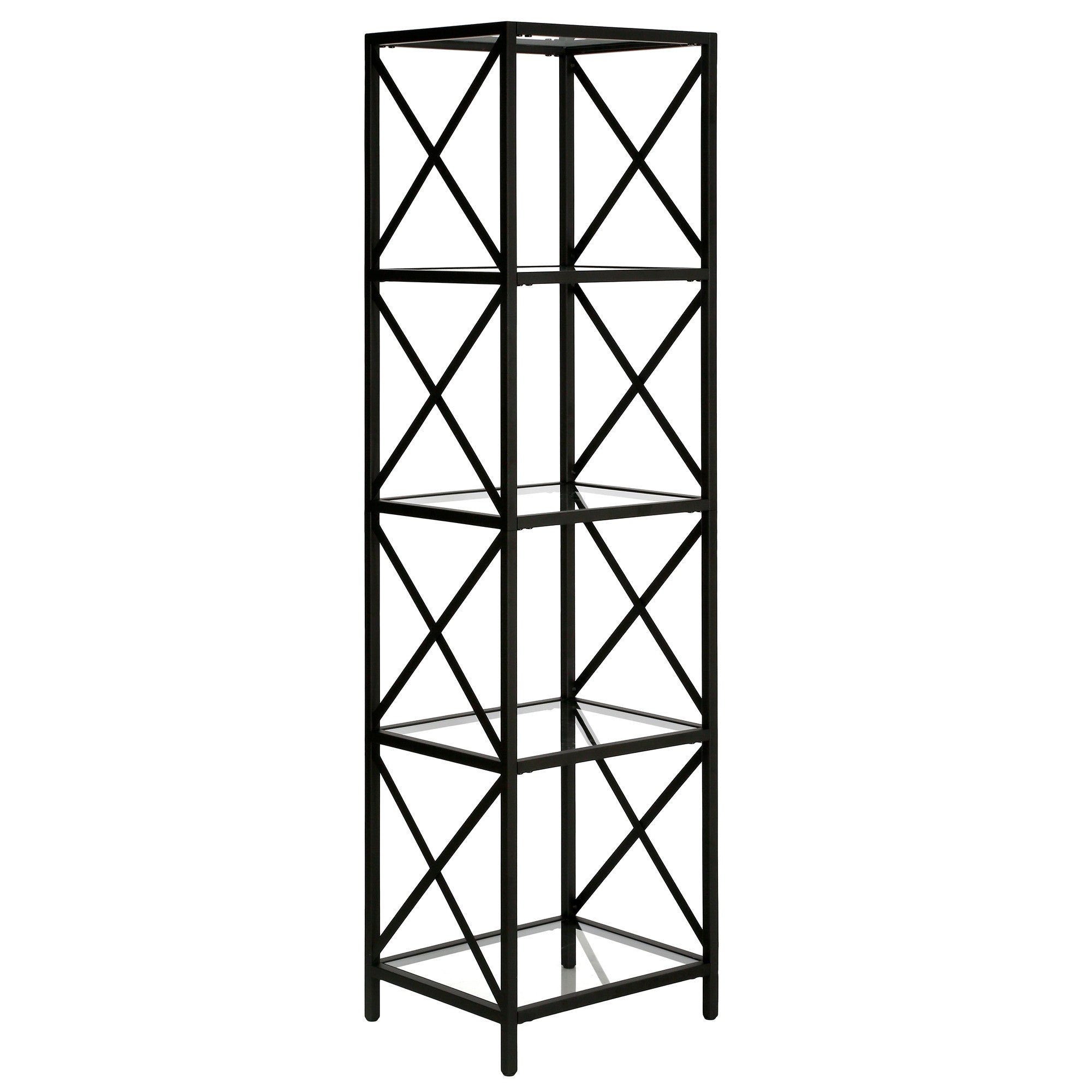 66" Black Metal And Glass Four Tier Etagere Bookcase