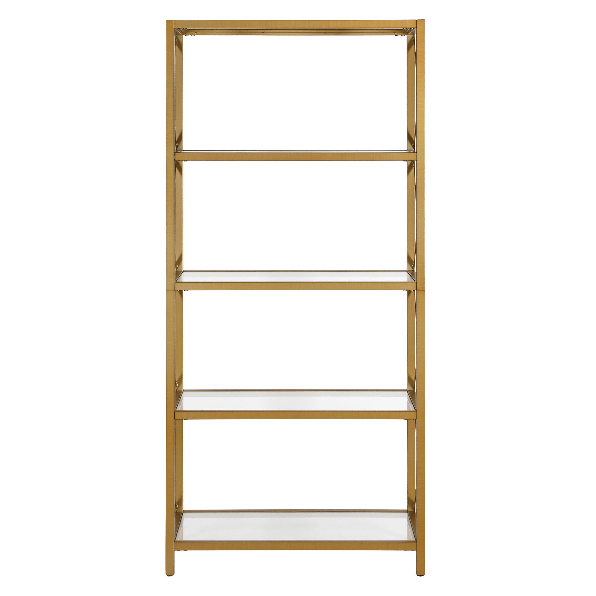 66" Gold Metal and Glass Five Tier Etagere Bookcase