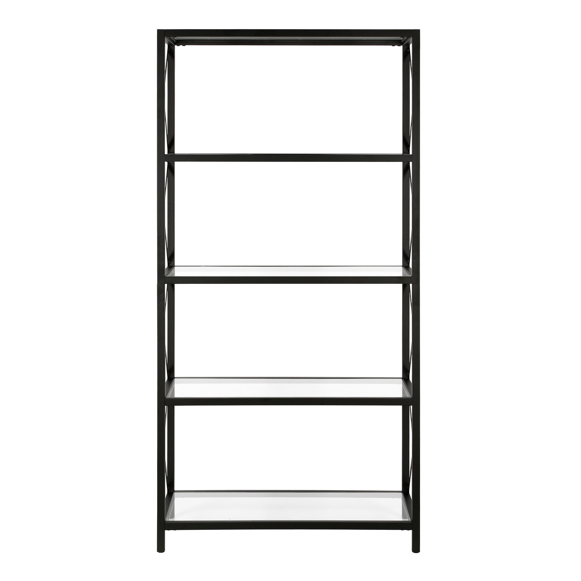 66" Black Metal and Glass Five Tier Etagere Bookcase