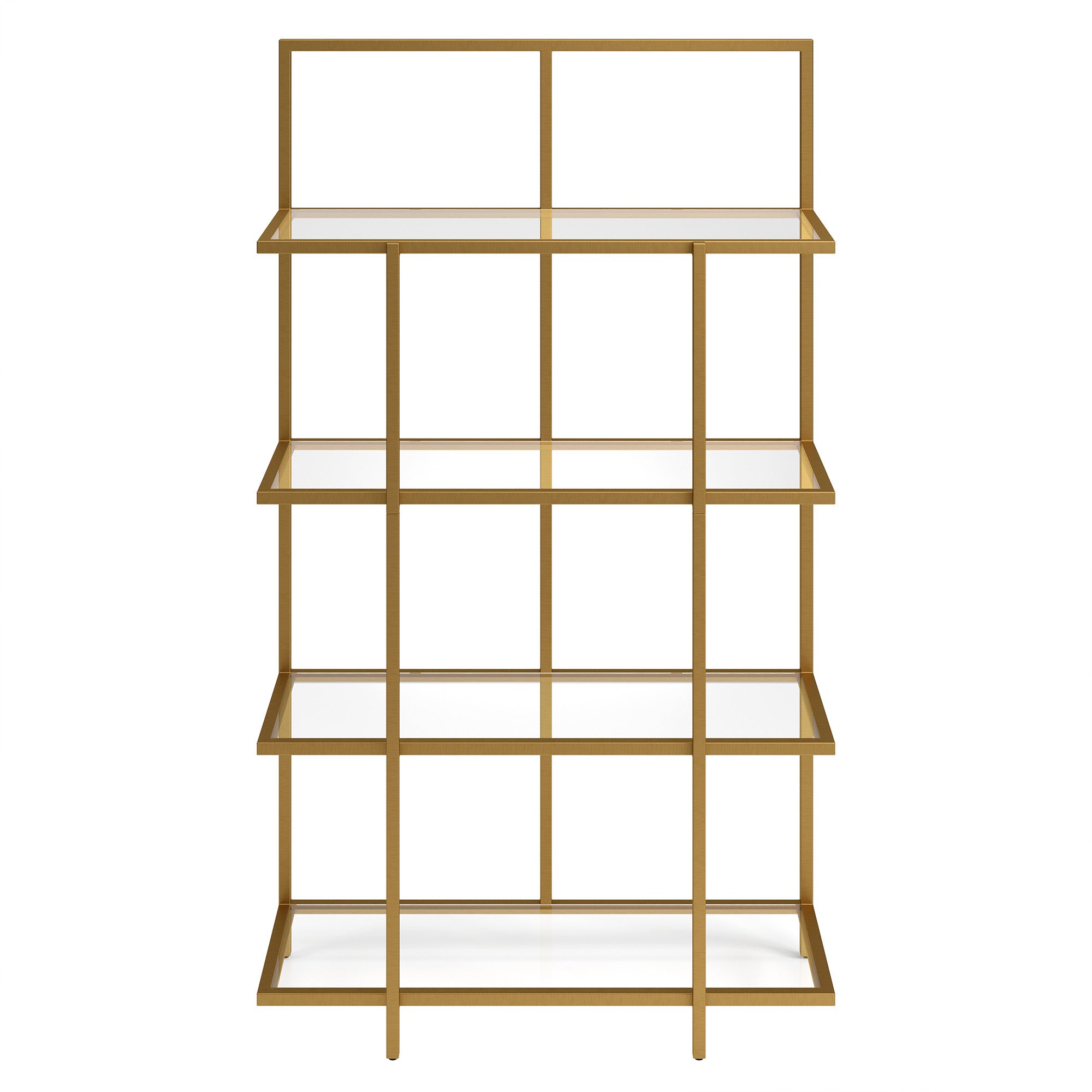 62" Gold Metal And Glass Four Tier Etagere Bookcase