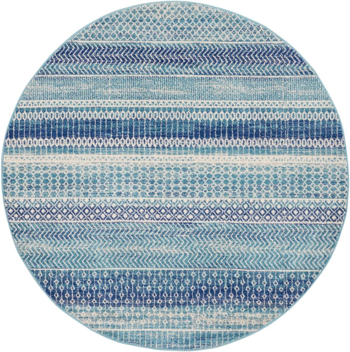 8' Navy Blue Round Floral Power Loom Area Rug