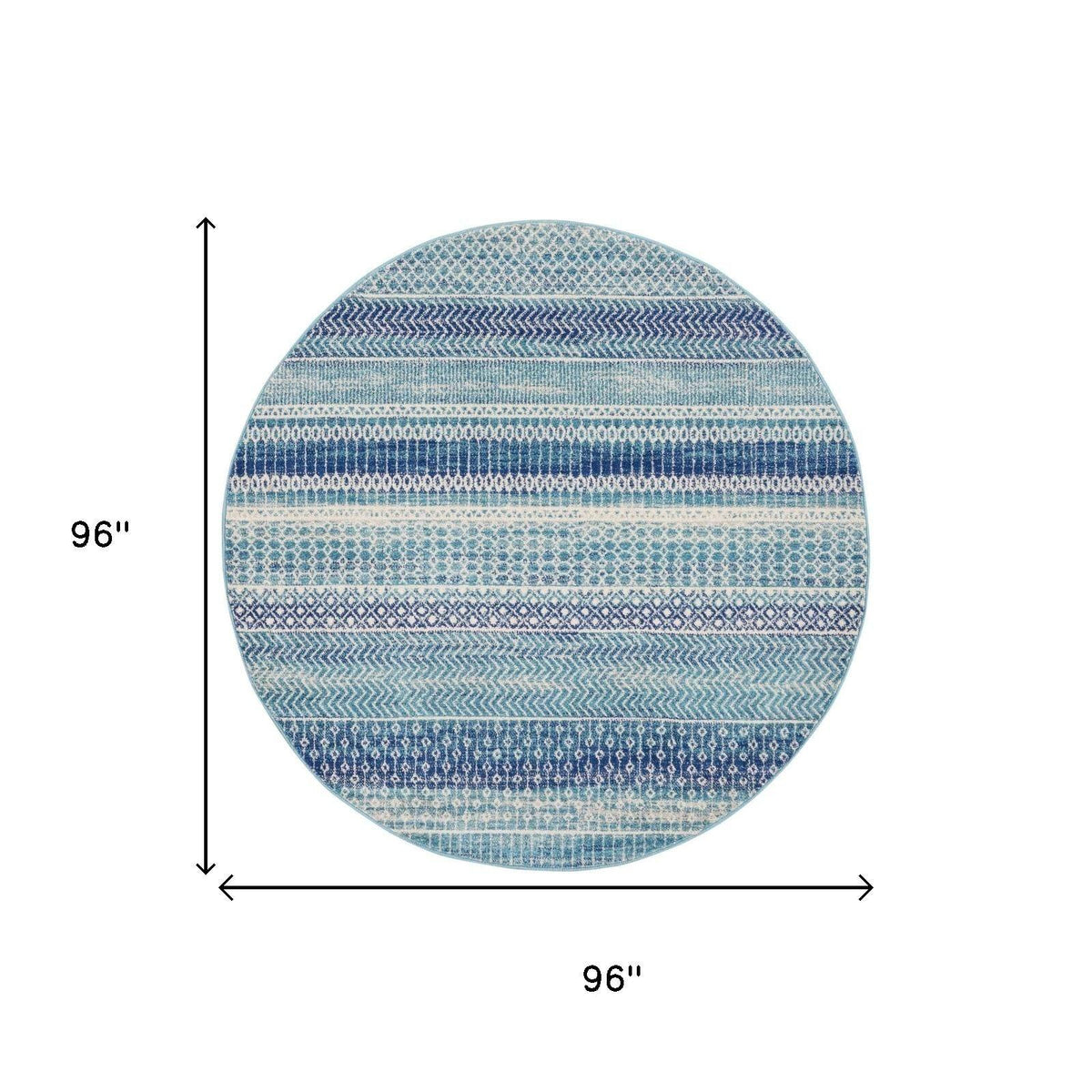 8' Navy Blue Round Floral Power Loom Area Rug