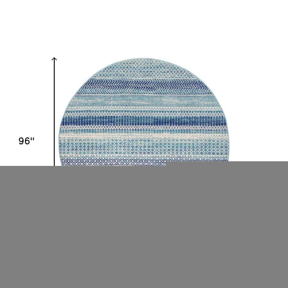 8' Navy Blue Round Floral Power Loom Area Rug