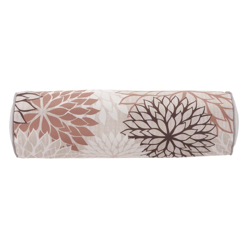 6" X 20" Brown Beige and Ivory Bolster Floral Indoor Outdoor Throw Pillow
