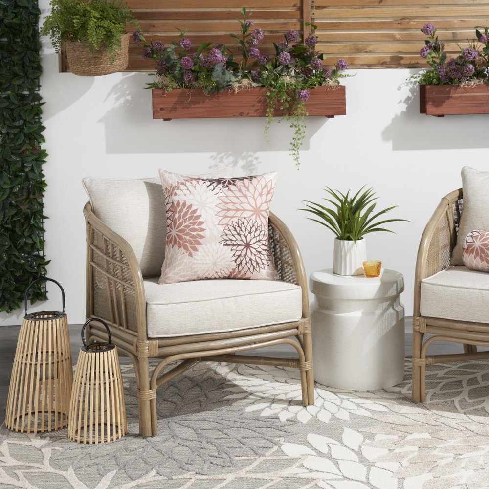 20" Brown Beige and Ivory Floral Indoor Outdoor Throw Pillow