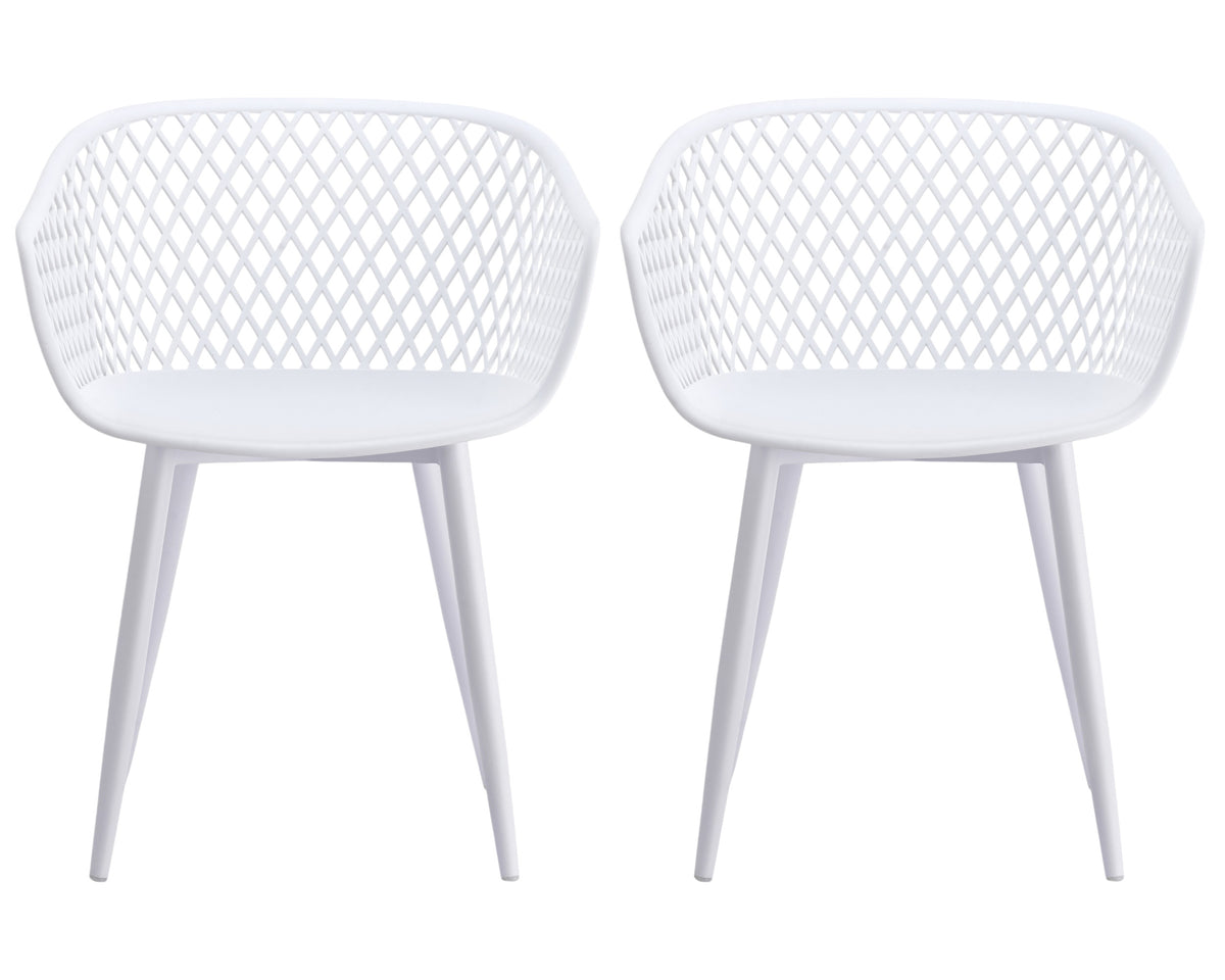 Set of Two White Heavy Duty Plastic Outdoor Stacking Dining Chairs