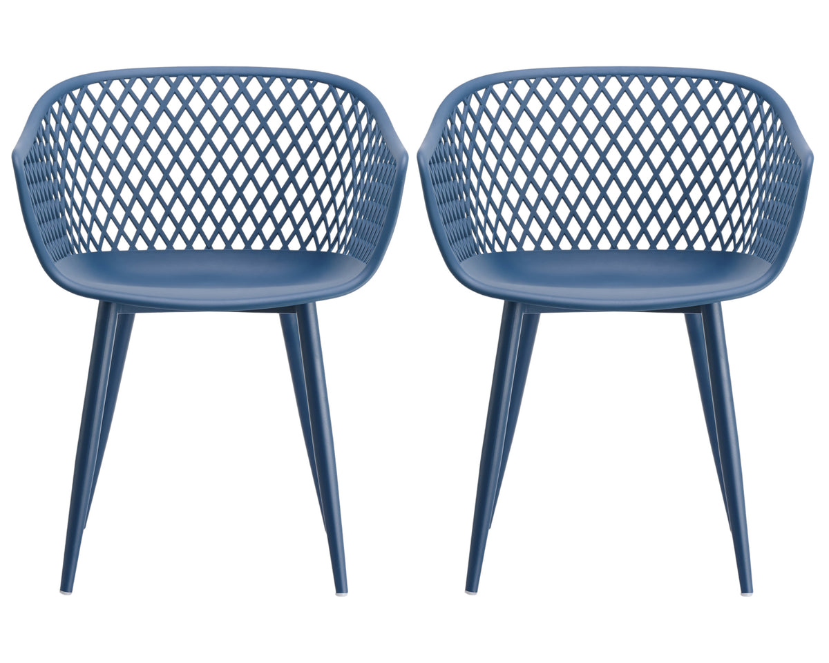 Set of Two Blue Heavy Duty Plastic Outdoor Stacking Dining Chairs