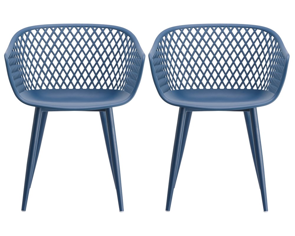 Set of Two Blue Heavy Duty Plastic Outdoor Stacking Dining Chairs