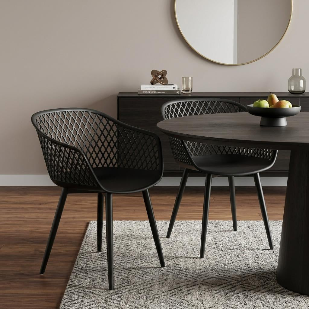 Set of Two Black Heavy Duty Plastic Outdoor Stacking Dining Chairs