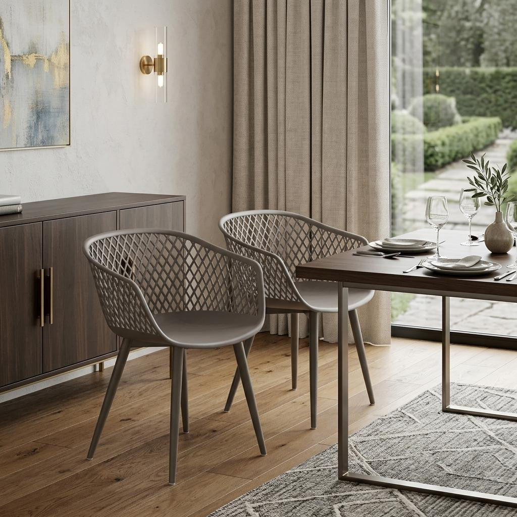 Set of Two Gray Heavy Duty Plastic Outdoor Stacking Dining Chairs