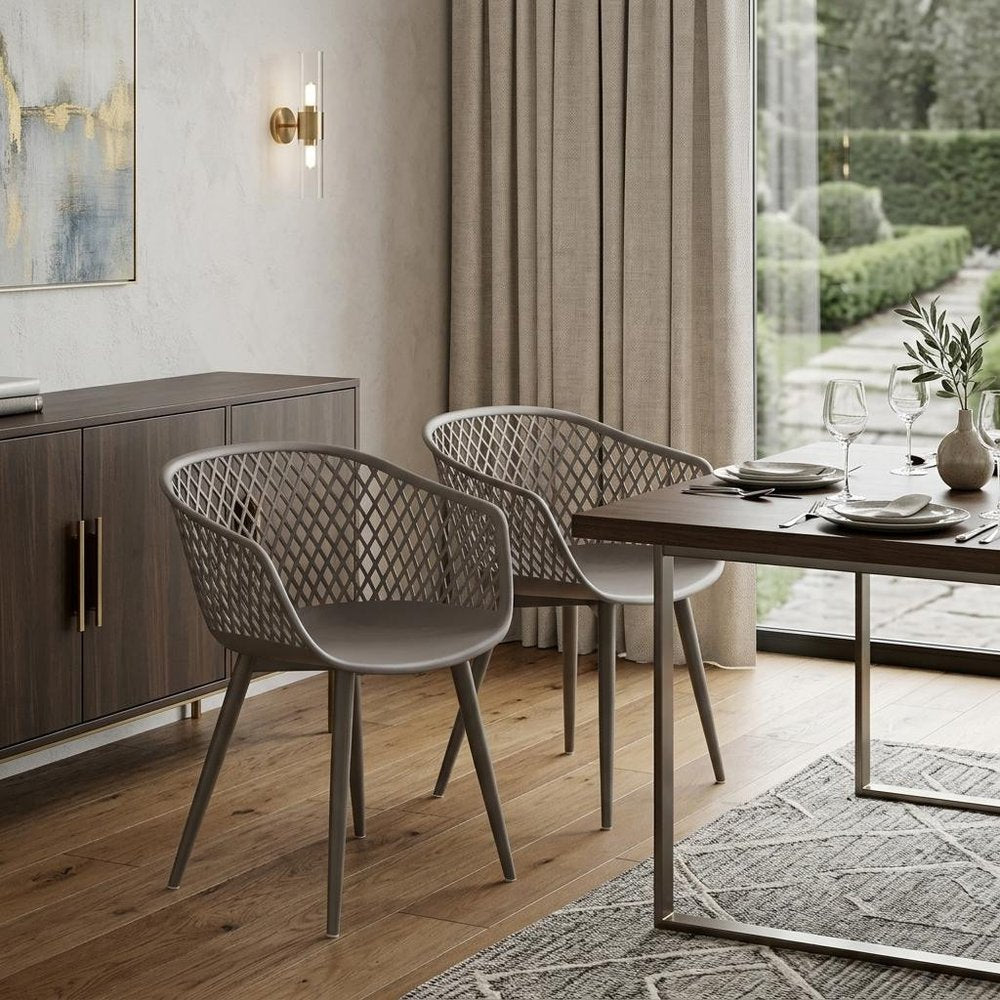 Set of Two Gray Heavy Duty Plastic Outdoor Stacking Dining Chairs