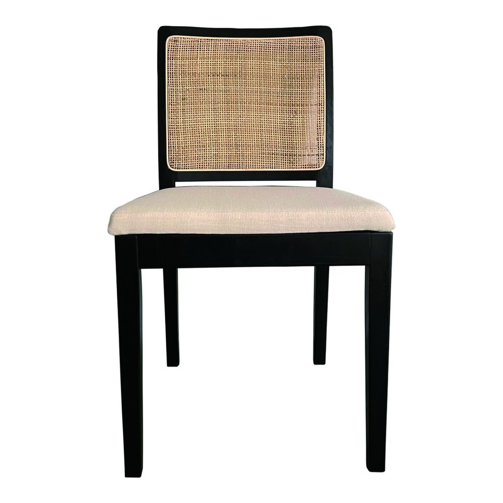 Set of Two Black Fabric Dining Side Chairs
