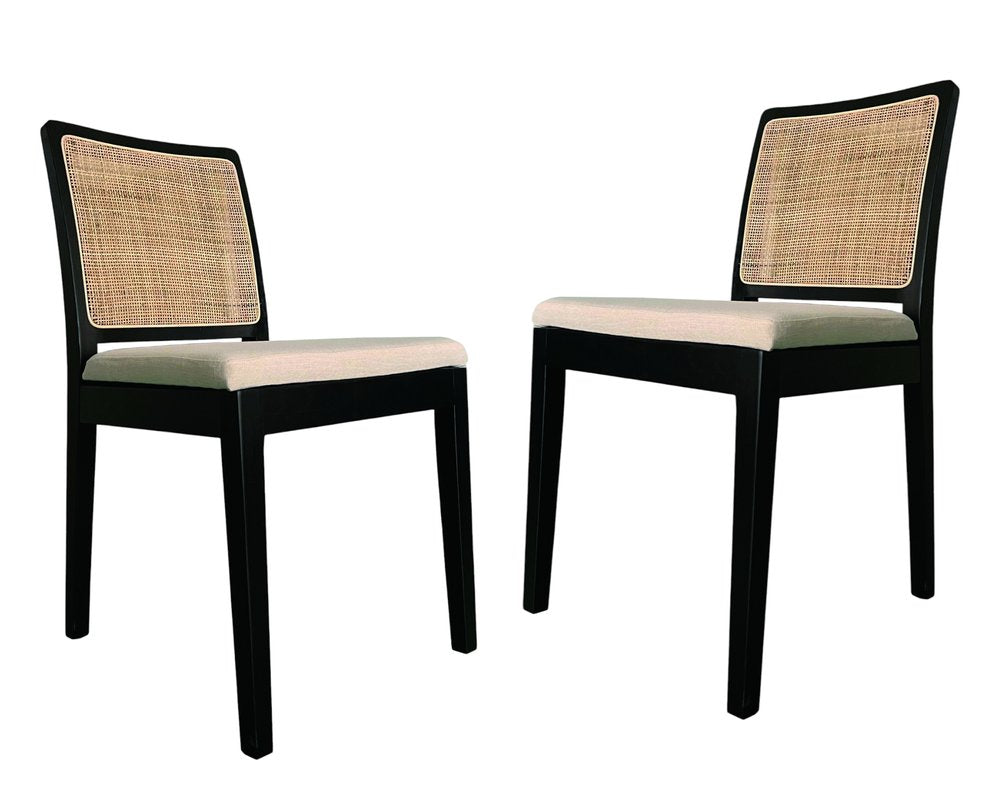 Set of Two Black Fabric Dining Side Chairs
